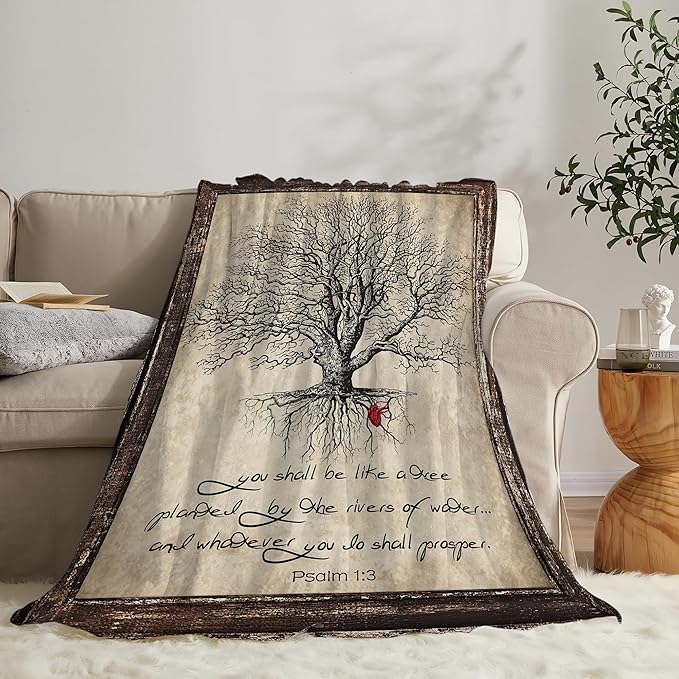 Christian Tree of Life Throw Blanket - Soft, Warm & Cozy Fleece for Women & Men - 80"x60"