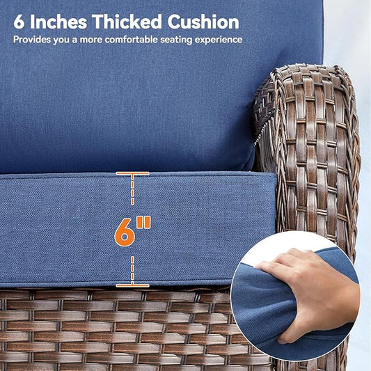 Luxury 6" Outdoor Cushions for Patio Furniture, 24x24x6" Thick Seat Cushion Set of 8, Fade Resistant Couch Chair Replacement Cushions High Density Deep Wicker Chair Cushion w/ Removable Cover, Blue