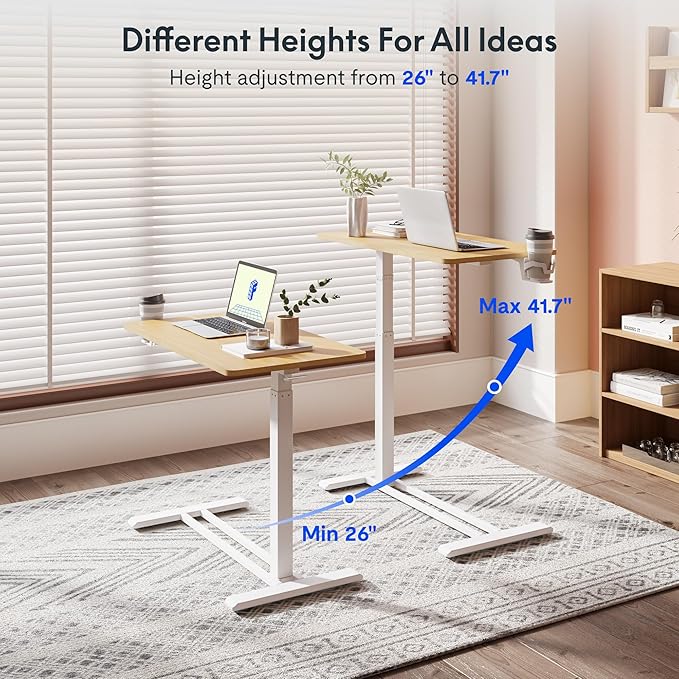 FLEXISPOT Adjustable C Table with Wheels, Mobile Snack Side End Table Sofa Couch Bedside Table Laptop Rolling Cart TV Tray Night Stand Small Space Side Table,(27.6" W x 15.7" D,Maple)