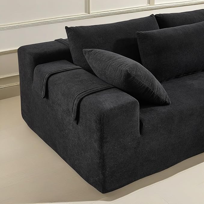 108" Modular Sectional Couch Sofa with L-Shape Chaise, Modern Cloud Comfy Sofa with Deep Seat, Upholstered Couches for Living Room Bedroom, No Assembly Required (Black Right Facing Chaise)