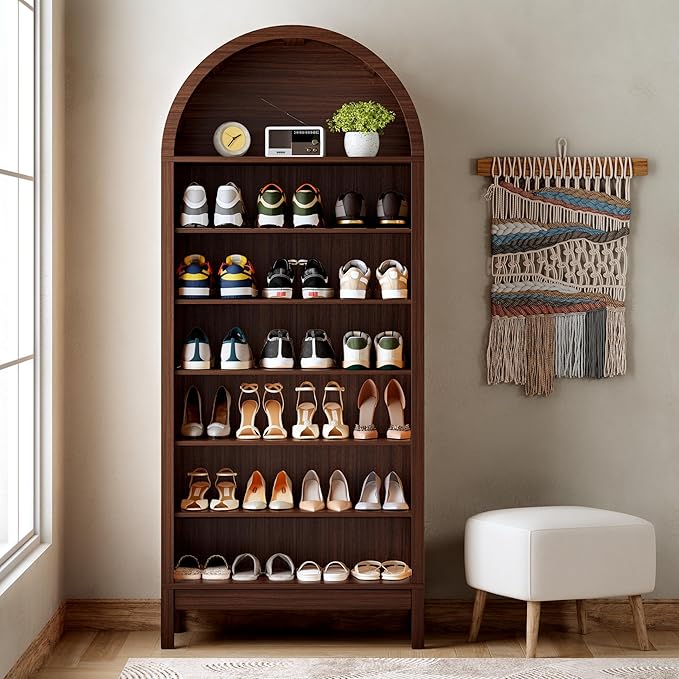 Shoe Cabinet, 70" Tall Arched Shoe Rack with 3 Adjustable Shelves, 7-Tier Large Freestanding Shoe Storage Organizer for Entryway, Closet, Hallway, Living Room