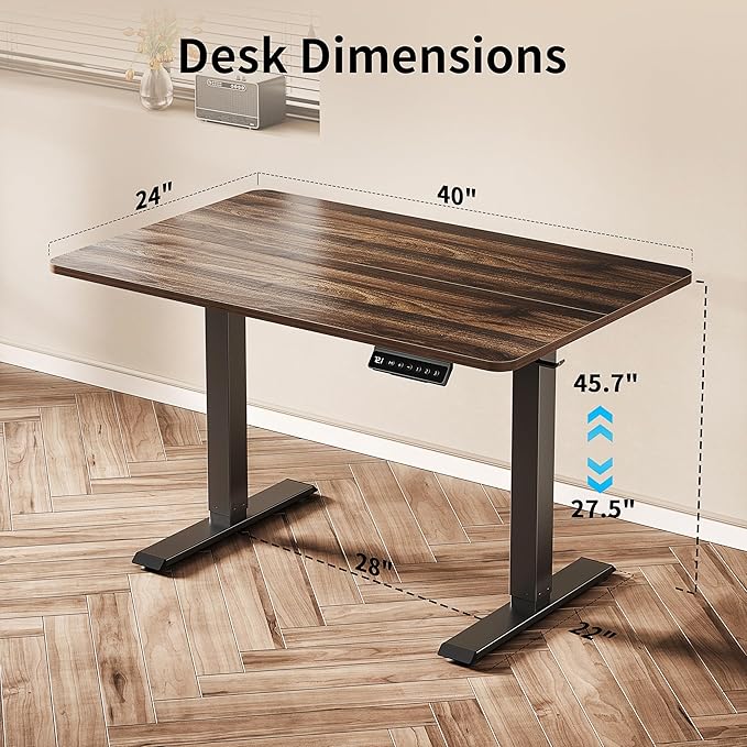 BIZUM 40x24 Inch Electric Standing Desk with Memory Presets, Quiet Motor Height Adjustable Stand Up Desk for Home Office & Gaming, Ergonomic Sit Stand Workstation,Walnut
