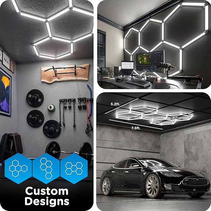 Enbrighten Ultrabrite Hexagon Garage Lights, 24 Pack, 5 Hex, 24,000lm, Dimmable with Remote, LED Ceiling Light for Car Detailing, Shop Lighting, Gym Decor, Man Cave, ETL Safety Certified, 85837