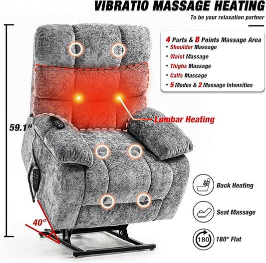 Lazy Boy Recliner Chair with Lumbar Heating , Adjustment Power Lift Recliner Chair for Elderly/Big and Tall Recliners for People Up to 6'2"/350lb Range