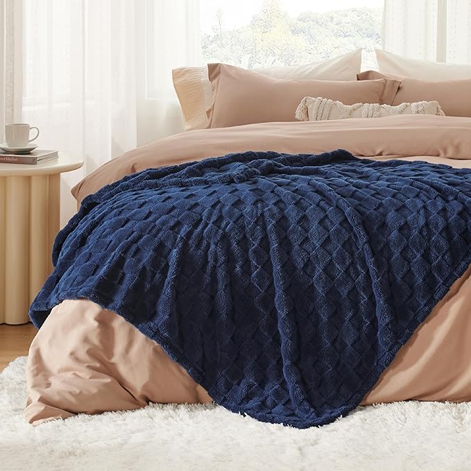Bedsure GentleSoft Navy Blue Throw Blanket for Couch - Checkered Fleece Blankets Gifts for Women Men Girls, Cute Soft Cozy Throw for Bedroom Home Decor Gifts, 50x60 Inches