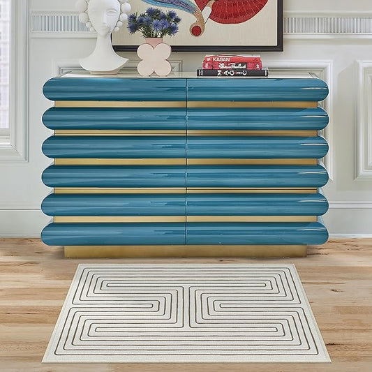 RUGGABLE x Jonathan Adler Machine Washable Modern Area Rug – Labyrinth Camel/Ivory 2x3, Stain-Resistant, Non-Slip – Small Rugs for Living Room, Bedroom, Hallway, Entryway & Bathroom–with Standard Pad
