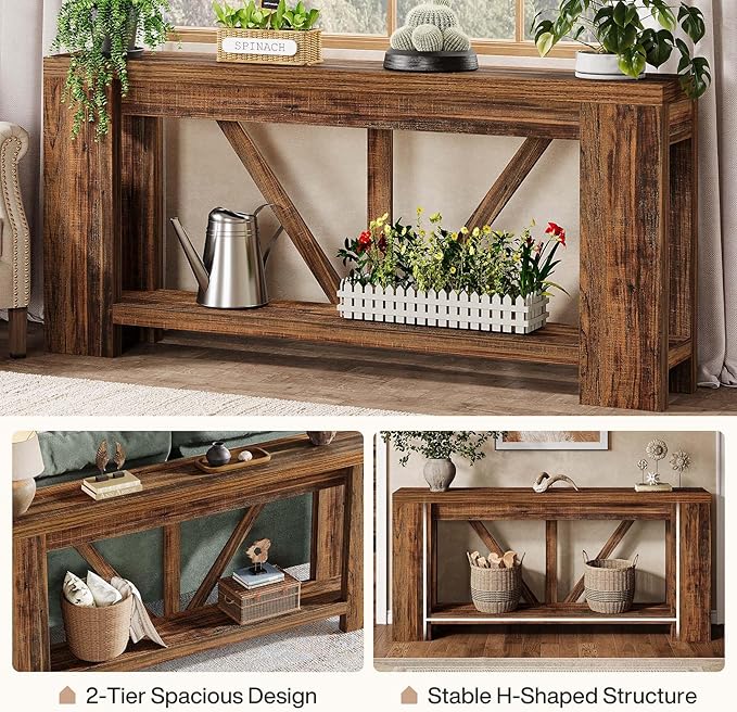 Tribesigns 70.9" Narrow Long Console Table, 2-Tier Farmhouse Entryway Table with Storage, Modern Entry Sofa Table Behind Couch for Hallway, Foyer, Living Room, Dark Brown