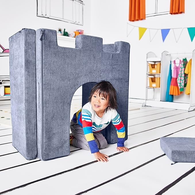 Yourigami Kids and Toddler Play Castle, Playroom Couch Add-On Set, Durable Modular Design, Blue Lagoon
