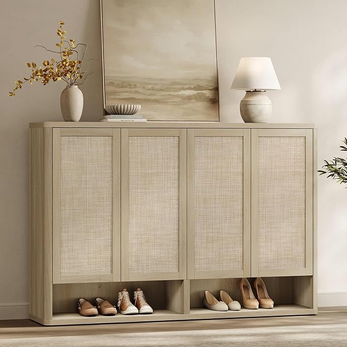 SICOTAS Rattan Shoe Storage Cabinet - Modular Shoe Cabinets with Door Tall Large Shoe Cabinet Storage for Entryway - 65.6" Wide Modular Cabinet for Hallway, Living Room
