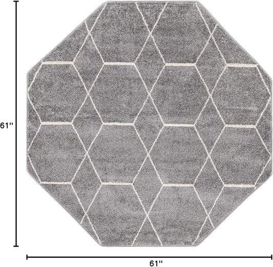 Unique Loom Trellis Frieze Collection Area Rug - Geometric (5' Octagon, Light Gray/ Ivory)