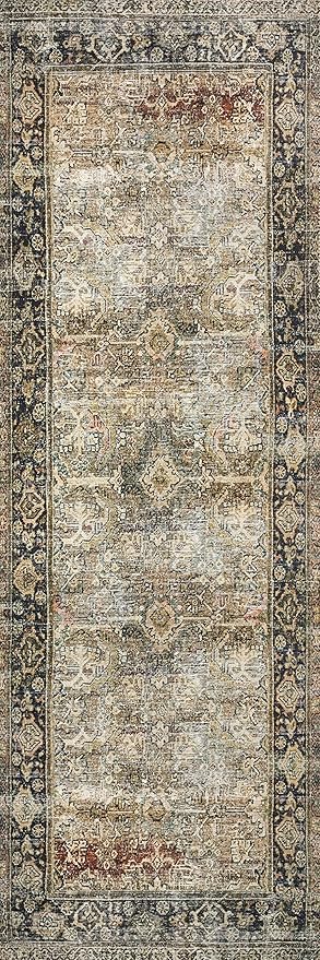 Loloi Layla Collection LAY-03 Olive/Charcoal 2'-6" x 9'-6" .13" Thick Runner Rug, Soft, Durable, Vintage Inspired, Distressed, Low Pile, Non-Shedding, Easy Clean, Printed, Living Room Rug