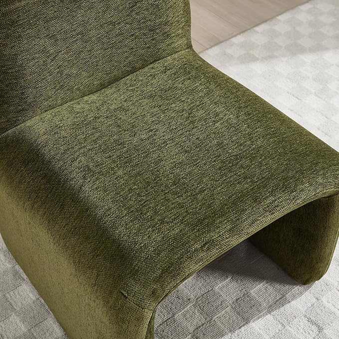 Accent Reading Chair with Ottoman, Chenille Upholstered Comfy Armless Accent Chair with Footrest Modern Side Lounge Chair for Living Room Bedroom, Moss Green
