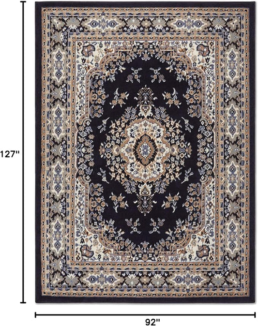 Home Dynamix Premium Sakarya Traditional Medallion Border Area Rug, Navy Blue/Brown, 7'8"x10'7" Rectangle