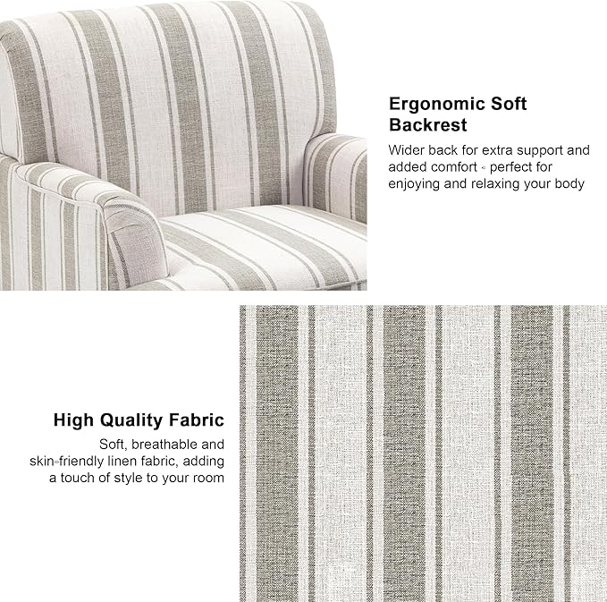 Accent Chair, Mid Century Modern Comfy Armchair for Living Room, Linen Fabric Single Sofa Lounge for Reading Bedroom Apartment Waiting Room with Wood Legs (Brown Stripe, Set of 1)