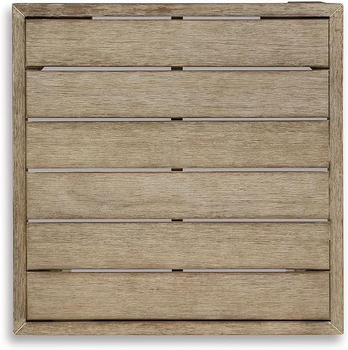 Signature Design by Ashley Silo Point Casual Outdoor Square Patio End Table with Slatted Styling, Multi-Step Finish, Eucalyptus Wood, 20.5" High, Brown