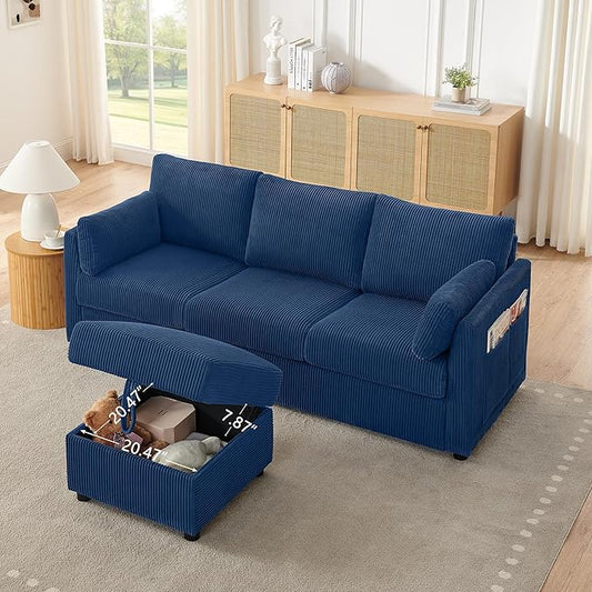 Small Storage Ottoman Sqare Footrest Bench Stool for Apartment,Bedroom,Living Room,Bonus Room and Compact Spaces. (Blue, Ottoman)
