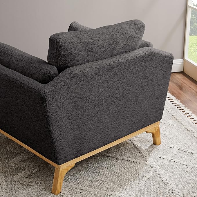 VANOMi Large-Sized Accent Chair, Thick Cushion Bedroom Reading Chair, Comfortable Living Room Single Sofa, Boucle Dark Gray