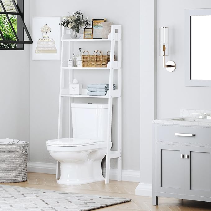 UTEX Over The Toilet Storage Shelf, 3-Tier Over Toilet Bathroom Organizer, Above Toilet Shelves Rack (White)