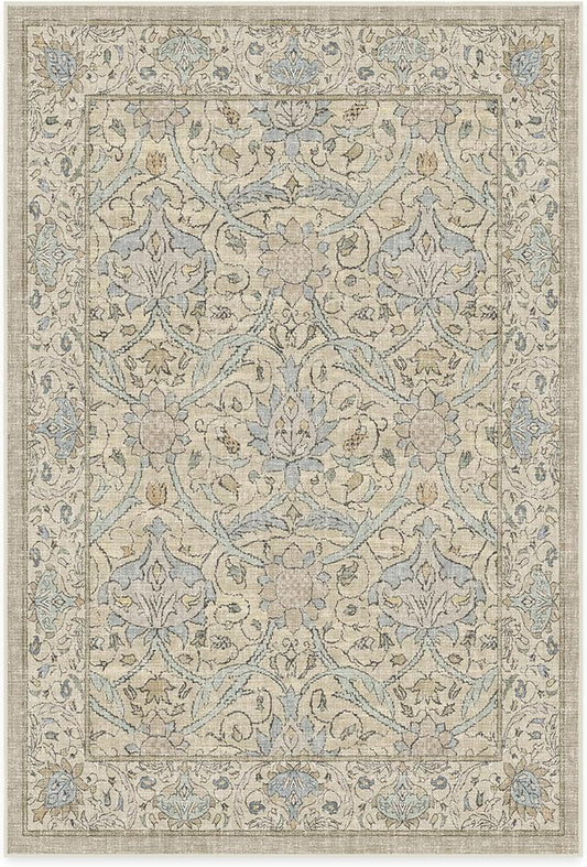 RUGGABLE x Morris & Co Washable Area Rug – Montreal Natural Blue 6x9, Stain-Resistant, Non-Slip – Medium Machine Washable Rugs for Living Room, Bedroom, Hallway, Entryway & Office–with Cushioned Pad