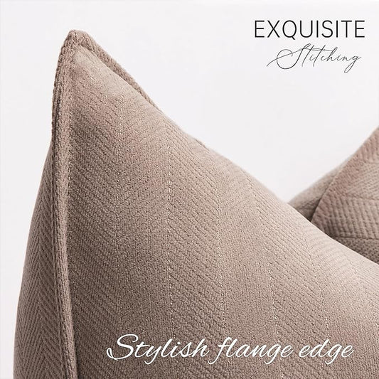 ZWJD Khaki Pillow Covers 22x22 Set of 2 Chenille Throw Pillow Covers with Elegant Design Soft and Luxurious Decorative Throw Pillows for Couch, Bed, and Home Decor