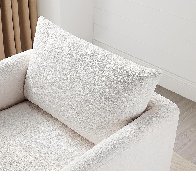 VANOMi Oversized Accent Chair Modern Boucle Armchair for Living Room Sets of 2, 37" Wide & Cozy Reading Chair with Solid Wood Legs, White Upholstered Lounge for Bedroom & Office, (Easy Assembly)