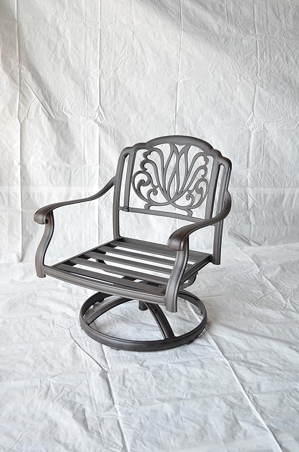 Elizabeth Outdoor Patio 4 Swivel Rocker Club Chairs Cast Aluminum Dark Bronze, Walnut Cushions