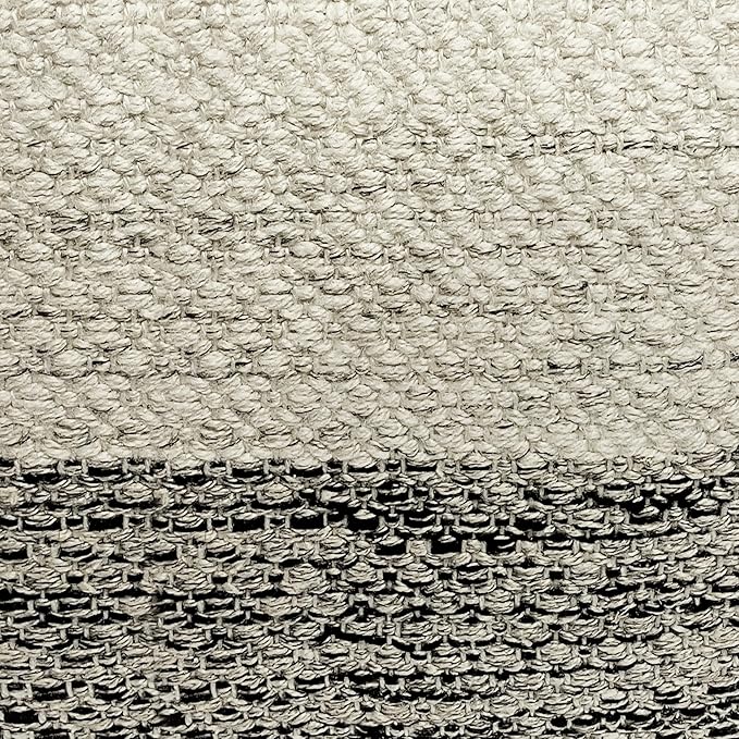 SIMPLIHOME Macie Boho Square Woven Outdoor/ Indoor Pouf in Grey and White Recycled PET Polyester for the Living Room, Bedroom and Kids Room