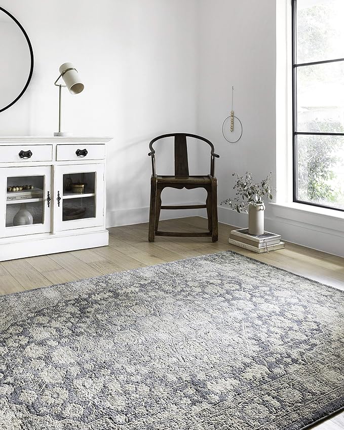 Loloi Teagan Collection TEA-01 Denim/Mist 3'-4" x 5'-7" Accent Rug, Large, Soft Neutral Rug, High-Traffic for Living Room, Bedroom, Home Office, Dining Area