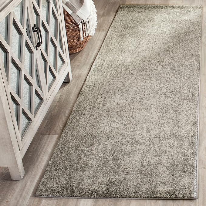 SAFAVIEH Evoke Collection 2'2" x 15' Silver / Ivory EVK256S Oriental Distressed Non-Shedding Living Room Bedroom Runner Rug