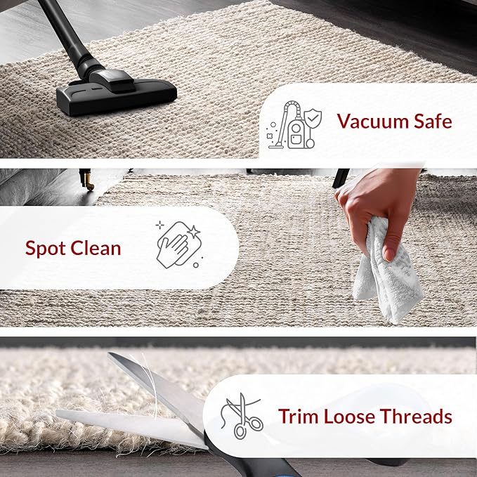 nuLOOM Ashli Solid Farmhouse Jute Area Rug, 8' Square, Off-white