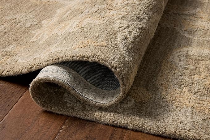 Loloi Chris Loves Julia Dorothea Collection DRT-01 Oak/Natural 9'-3" x 13' Area Rug Wool Neutral Floral Living Room Bedroom Carpet