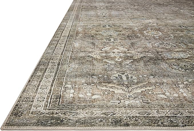 Loloi Layla Collection LAY-13 Antique/Moss 2'-6" x 9'-6" .13" Thick Runner Rug, Soft, Durable, Vintage Inspired, Distressed, Low Pile, Non-Shedding, Easy Clean, Printed, Living Room Rug