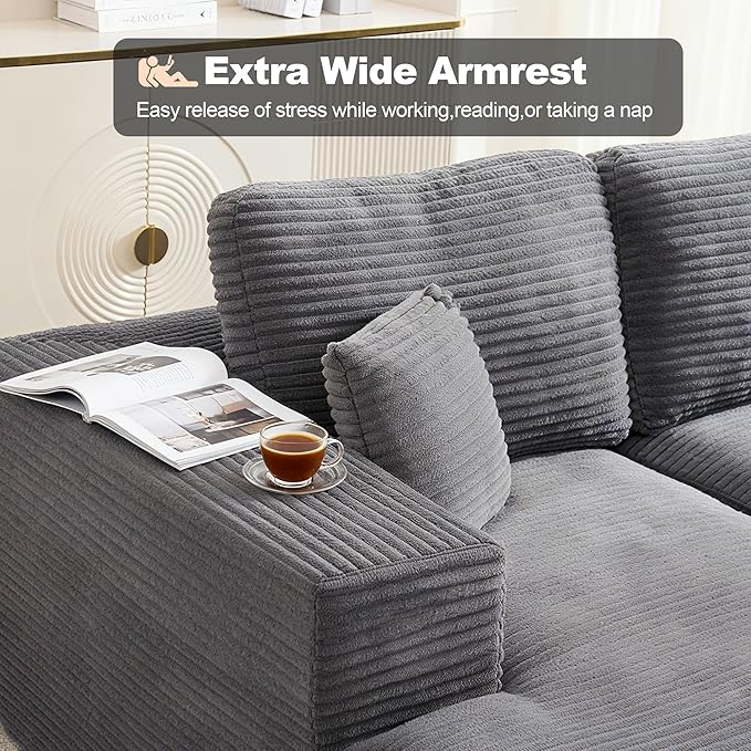 L-Shape Cloud Modular Sectional Sofa Couch,Modern Boneless Sectional Couch with Deep Seat,Upholstered Couches for Living Room Bedroom,No Assembly Required,Grey