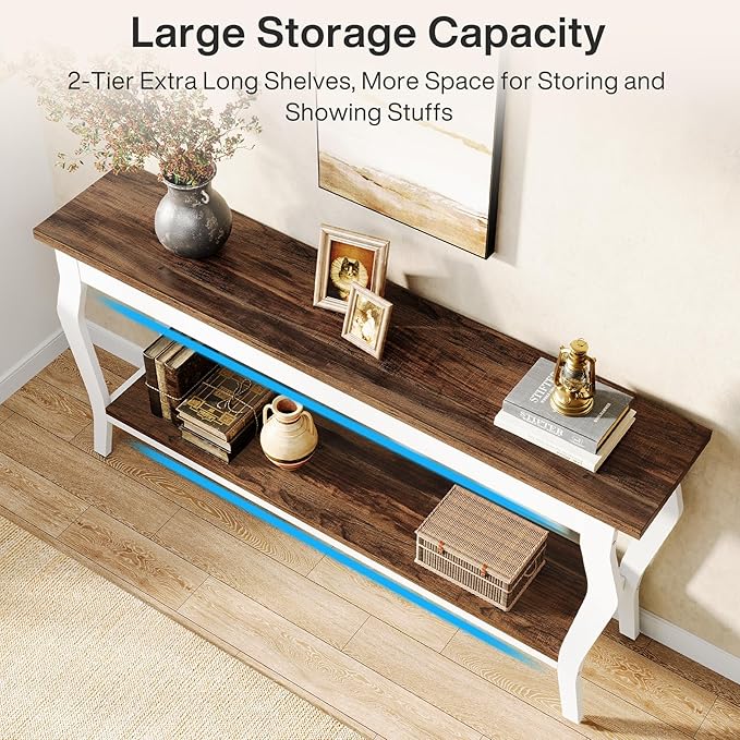 Tribesigns 70.9 Inches Extra Long Sofa Table Behind Couch, Vintage Console Entry Table with 2-Tier Storage for Hallway, Entryway, Living Room, White & Brown