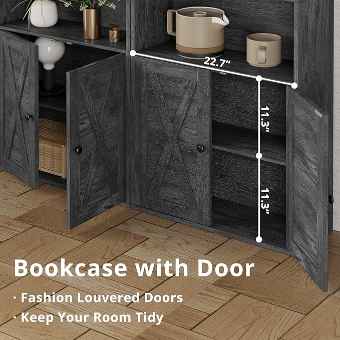 IRONCK Industrial Bookshelves and Bookcases with Doors 11.8 in Depth Floor Standing 5 Shelf Display Storage Shelves Bookcase Home Decor Furniture for Home, Office, Living Room, Bedroom
