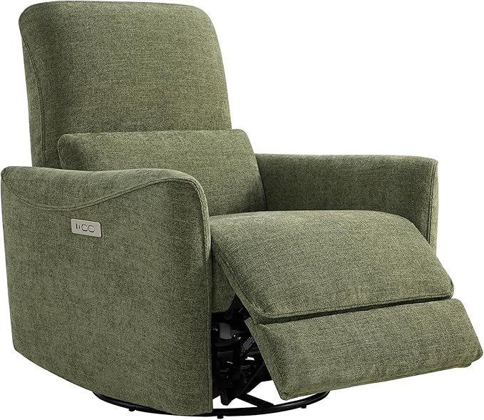 CHITA Power Recliner Chair Swivel Glider, FSC Certified Upholstered Living Room Nursery Reclining Sofa Chair with Lumbar Support, Green