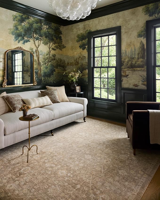 Loloi Chris Loves Julia Palma Collection PLM-01 Bark/Natural 2'-7" x 7'-6" Runner Rug Vintage Style Boho Living Room Bedroom Carpet