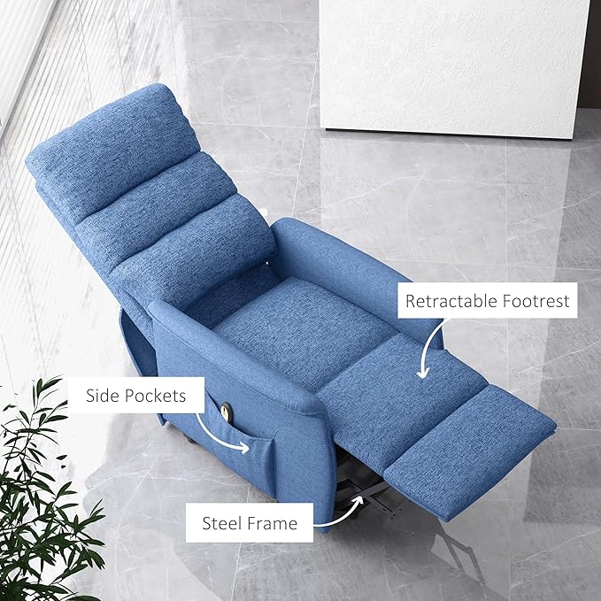 HOMCOM Power Lift Recliner Chair for Elderly, Easy Assembly, Fabric Lift Chair for Adults, Recliner Sofa with Remote Control, Side Pockets for Living Room, Blue