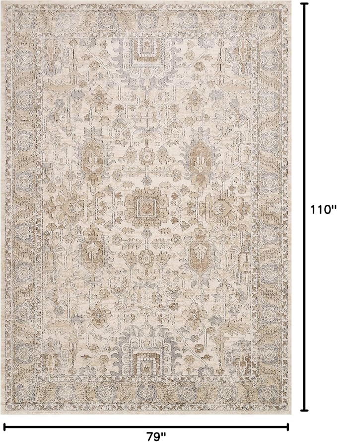 Loloi Teagan Collection TEA-03 Ivory/Sand 6'-7" x 9'-2" Area Rug, Large, Soft Neutral Rug, High-Traffic for Living Room, Bedroom, Home Office, Dining Area