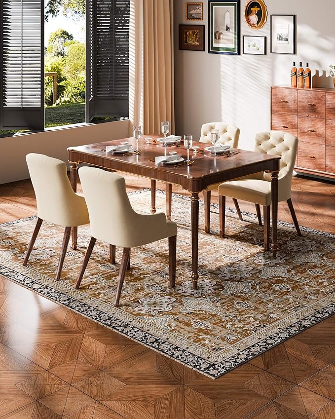 VEVOR 7.5 x 9.5 ft Area Rug Large Washable Rug Non-Slip and Tear-Resistant Soft Carpet Pet & Child Friendly Vintage Area Rugs Indoor Mat for Bedroom Living Room Office Entryway Brown Green
