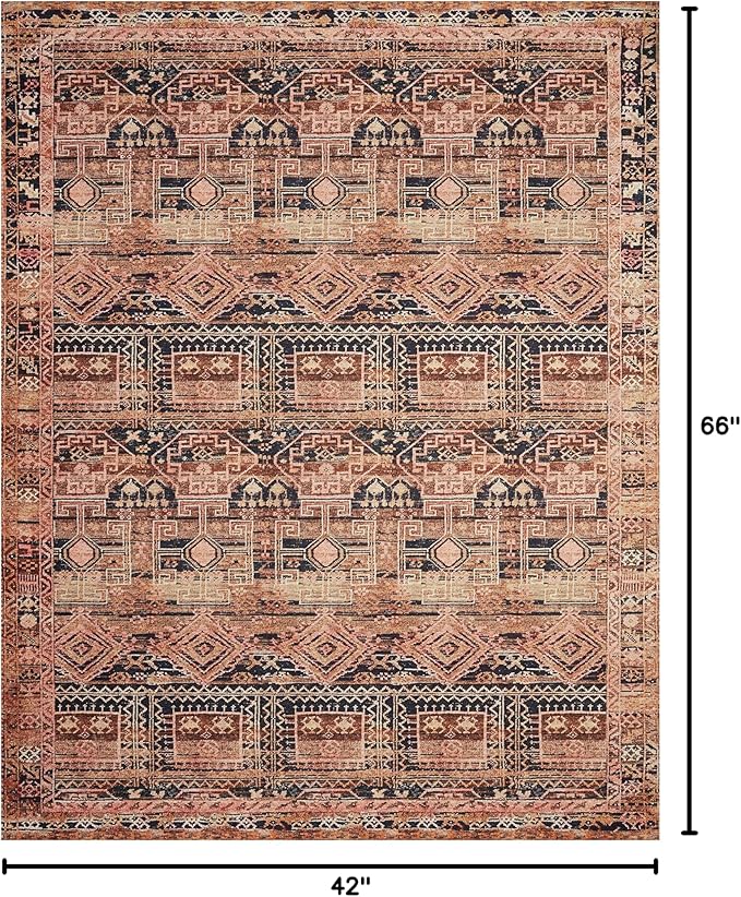 Loloi Layla Collection LAY-14 Mocha/Blush 3'-6" x 5'-6" .13" Thick Accent Rug, Soft, Durable, Vintage Inspired, Distressed, Low Pile, Non-Shedding, Easy Clean, Printed, Living Room Rug