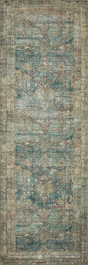 Loloi Magnolia Home by Joanna Gaines Banks Collection BAN-01 Ocean/Spice 5'-0" x 7'-6", .13" Pile Height, Machine Washable, Area Rug