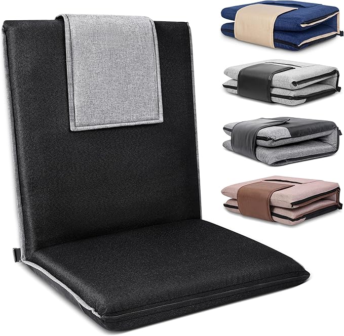 Floor Chair with Back Support 14-Position Adjustable Floor Chair Portable Ground Seating for Adults & Kids Foldable Meditation Seat with Japanese KOYO Bearings & Washable Linen Cover (Black)