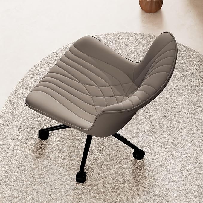 YOUNIKE Office Chair, Desk Chair with Wheels, Home Office Computer Task Chairs, Modern Faux Leather Padded Vanity Chair, Adjustable Swivel Armless Office Chairs with Back, Khaki