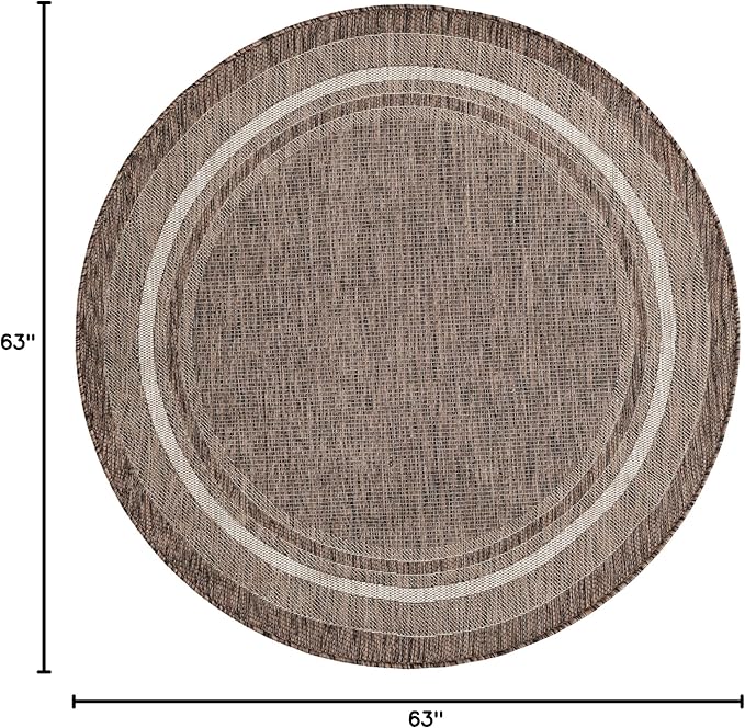 Unique Loom Outdoor Border Collection Area Rug - Soft Border (5' 3" Round Brown/Ivory)