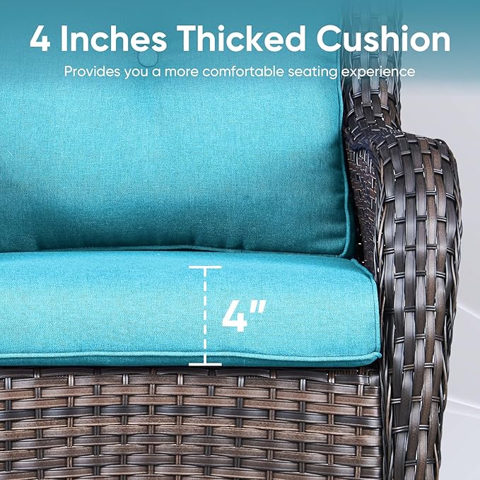 9-Piece Outdoor Patio Cushion Set - Fade & Water Resistant with Removable Olefin Cover, 22x24x4 Inch Memory Foam Cushions for Wicker Sectional Sofa – Teal/Buckle