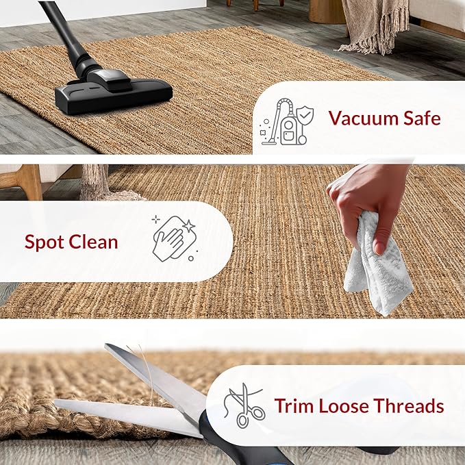 nuLOOM Ashli Solid Farmhouse Jute Area Rug, 7'6" x 9'6", Natural