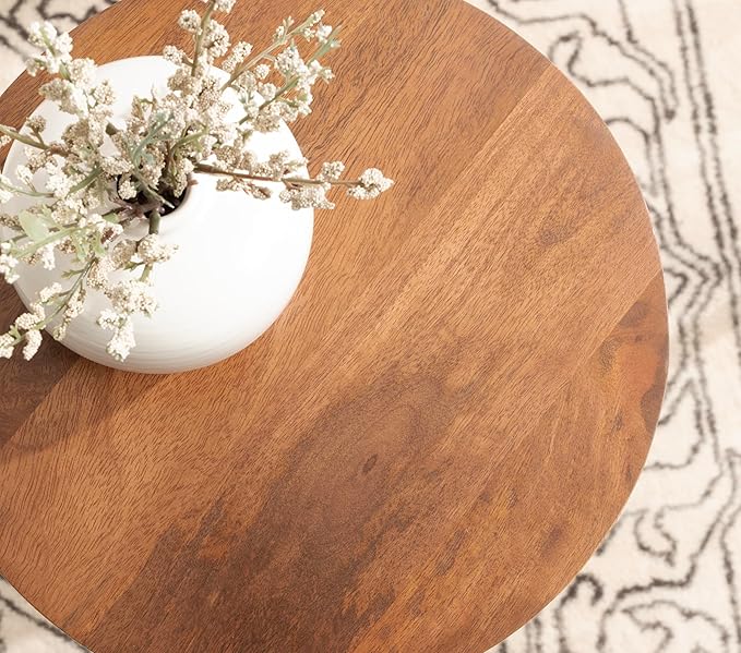 Kate and Laurel Jakob Modern Wooden Round Side Table, 12 x 24, Walnut Brown, Circle Pedestal Table for Use as Bedroom Nightstand, Indoor Plant Stand, or Decorative Living Room Table