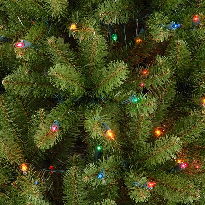 National Tree Company 6.5 ft Pre-Lit Kingswood Fir Slim Artificial Christmas Tree, 250 Multicolor Lights, 719 Tips, Includes Stand, Green