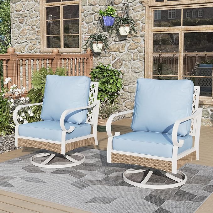 Patio Swivel Chairs Set of 2, Outdoor Sofa Chairs with Deep Seating and 5.5" Cushions, Steel Frame Porch Furniture for Lawn Backyard Deck, Blue